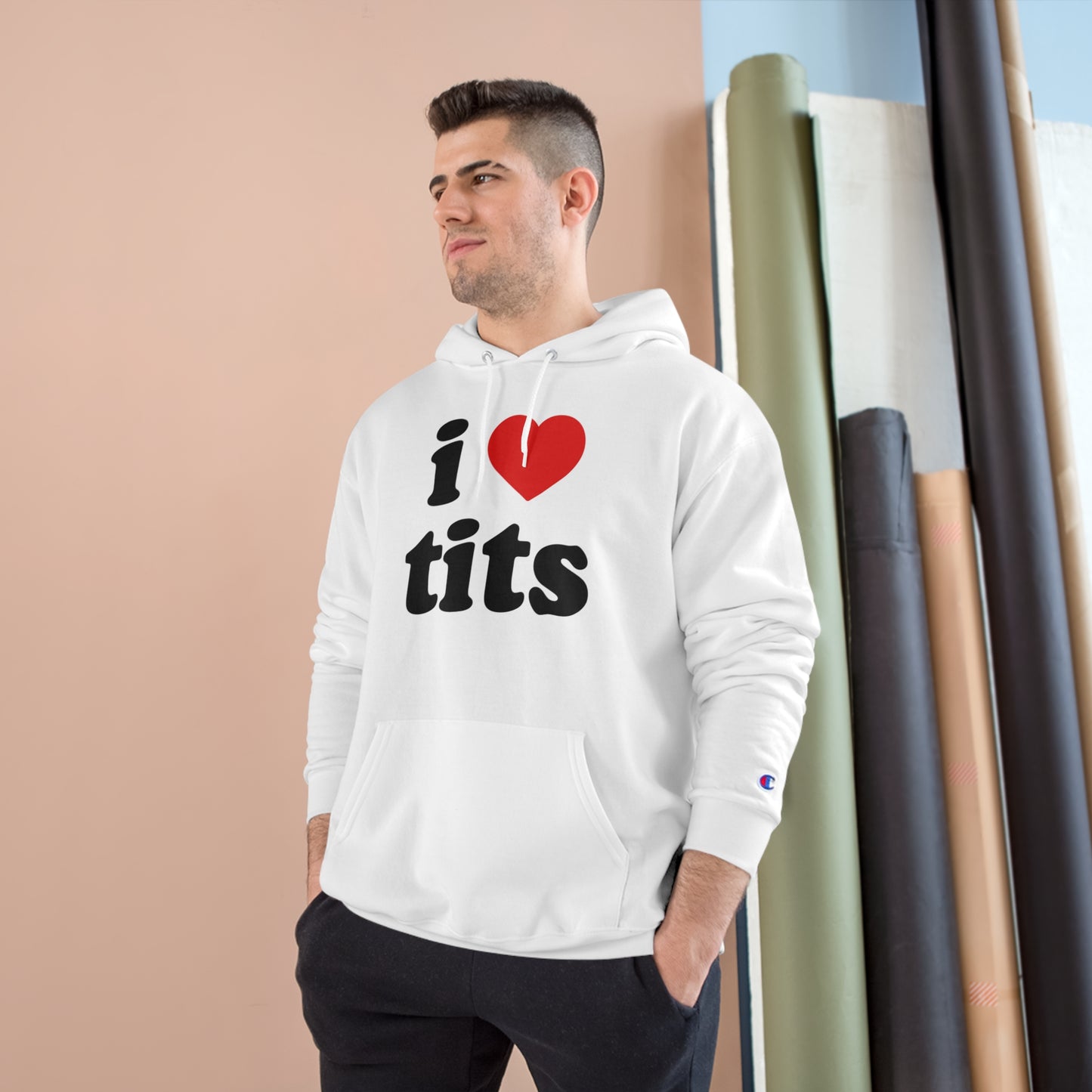 I Love Tits Champion Hoodie